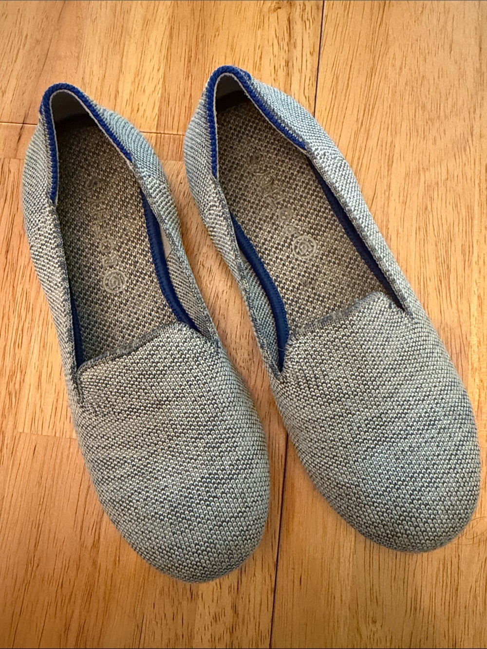Rothy's Kids Knit Slip-On Flats in Gray with Blue Trim